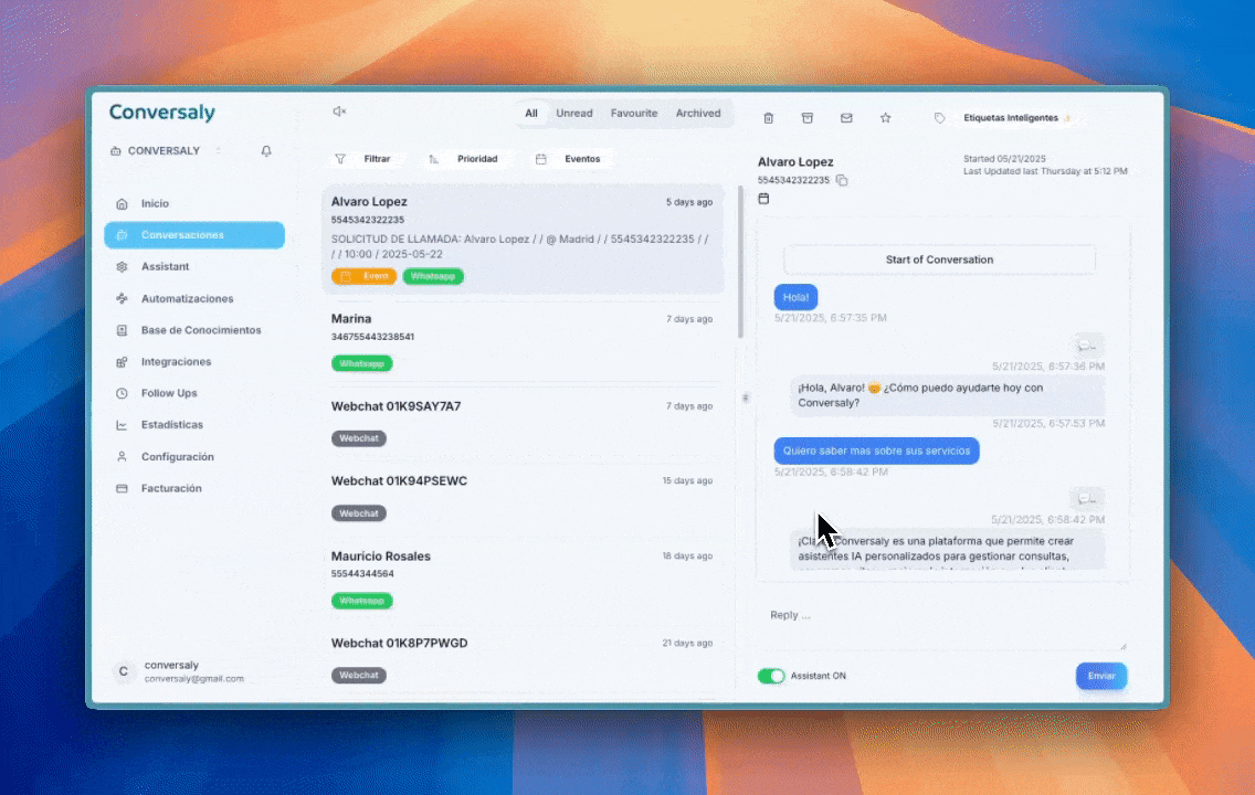 Dashboard de Agencia Conversaly
